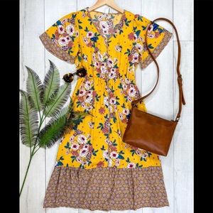 Yellow boho floral dress